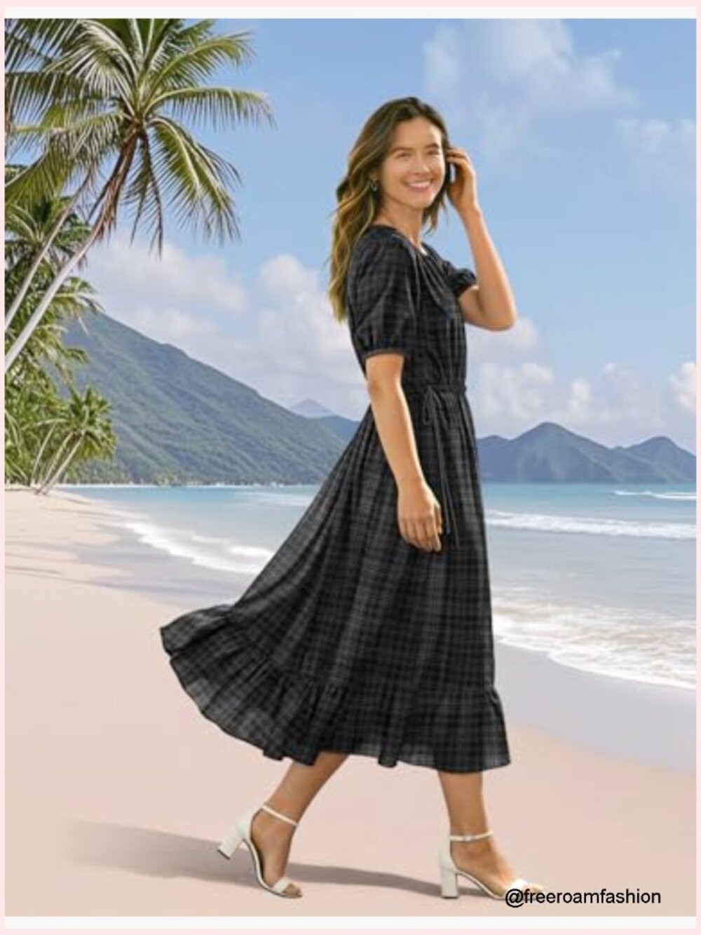 Women's Floral Maxi Dress with Pockets Boho Puff Sleeve Casual Summer - Picture 4 of 7